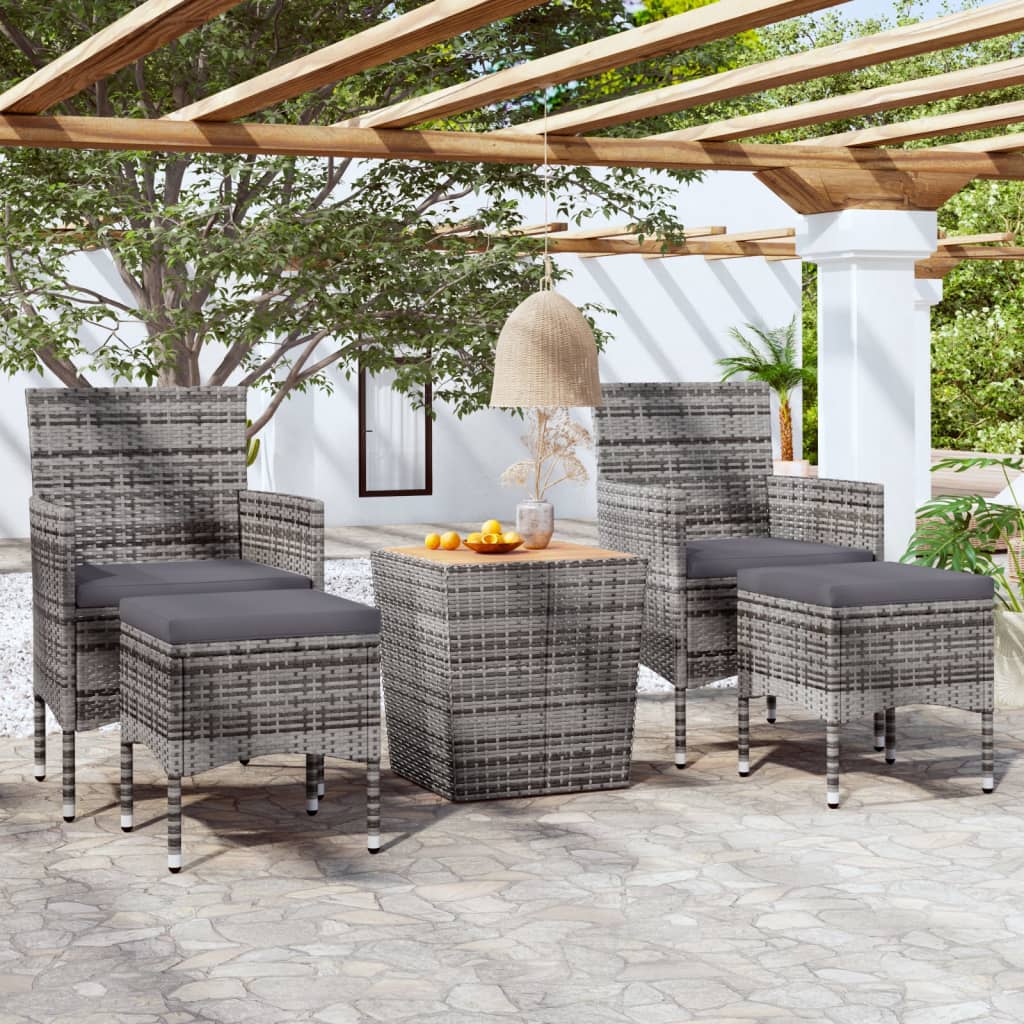 Ensemble de bistro de jardin 5pcs Résine tressée et acacia Gris