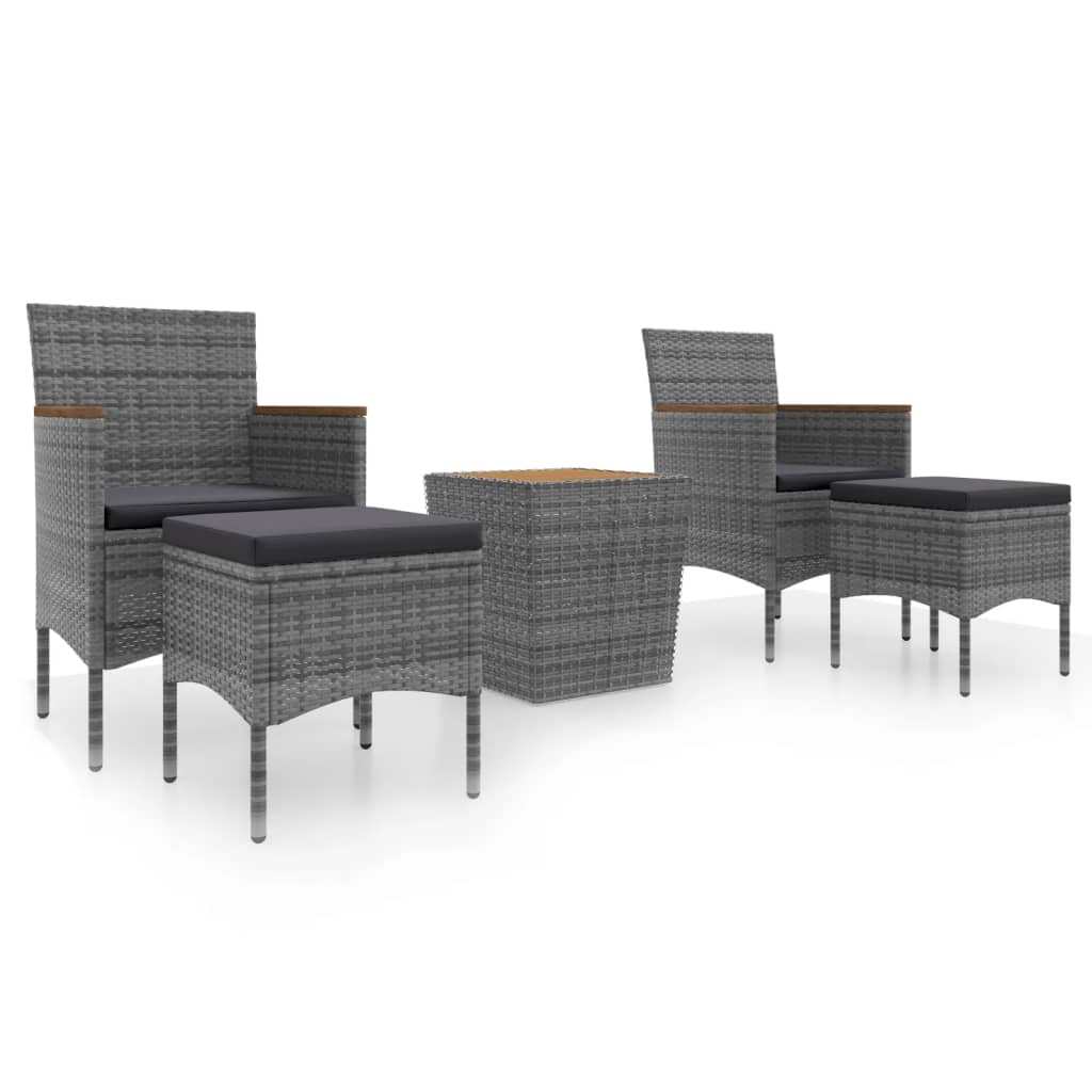 Ensemble de bistro de jardin 5pcs Résine tressée et acacia Gris