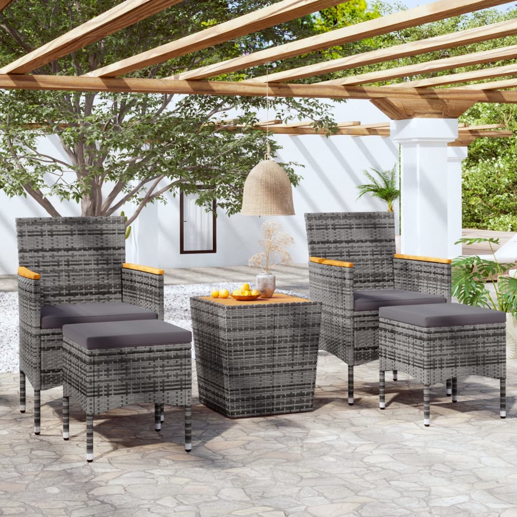 Ensemble de bistro de jardin 5pcs Résine tressée et acacia Gris
