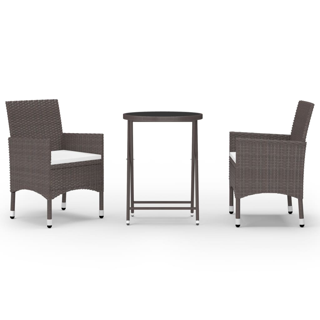 Ensemble de bistro de jardin 3 pcs poly rotin et verre trempé