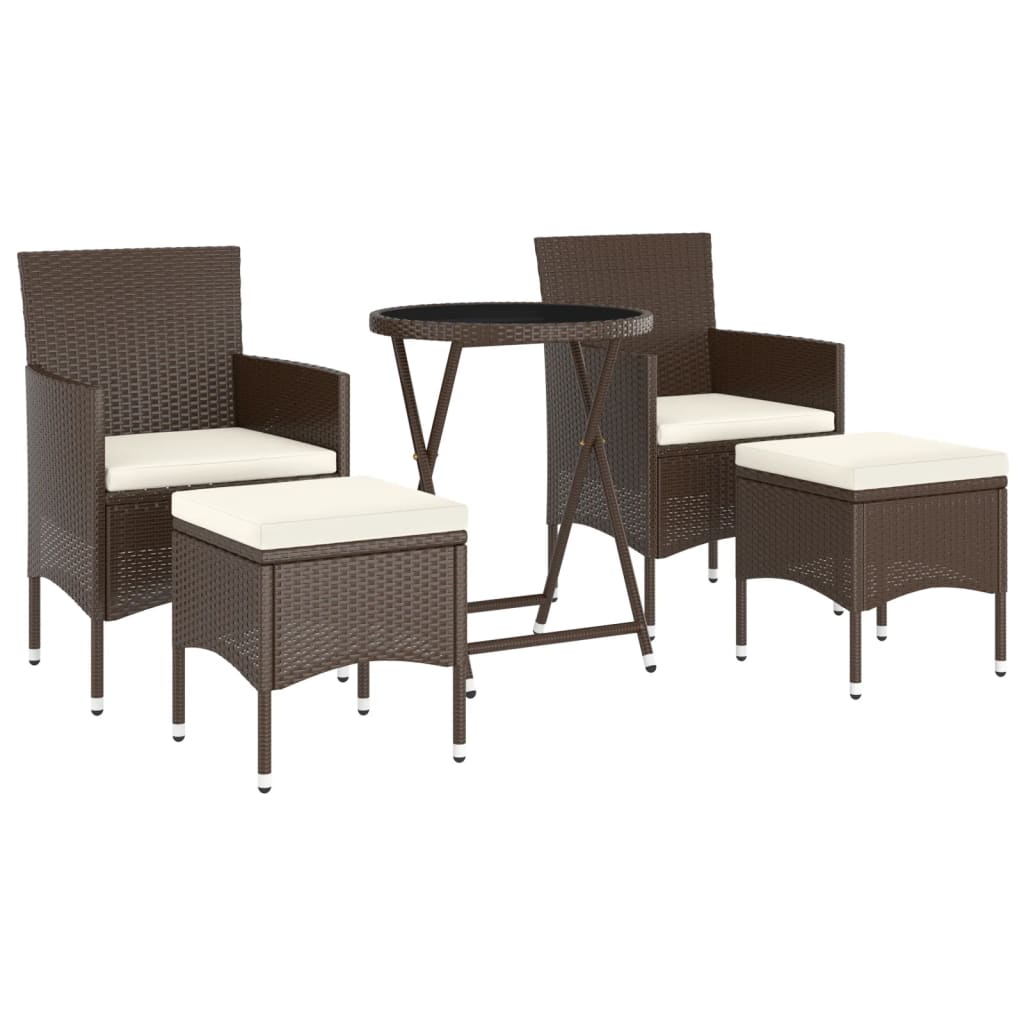 Ensemble de bistro de jardin 5 pcs poly rotin et verre trempé