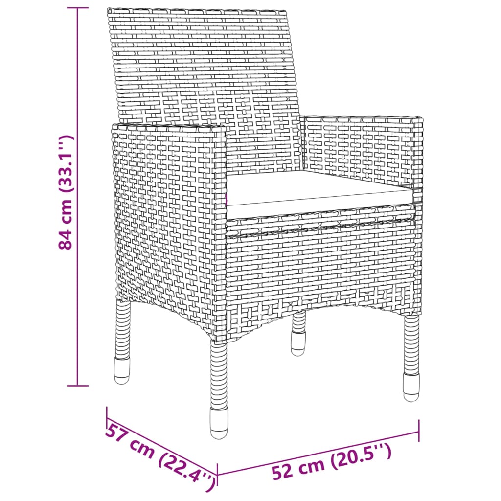 Ensemble à manger de jardin 3 pcs Résine tressée Gris