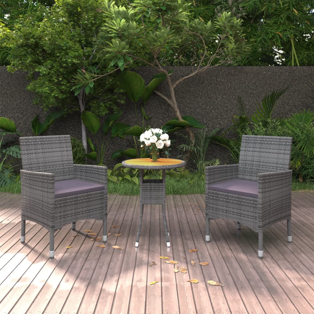 Ensemble à manger de jardin 3 pcs Résine tressée Gris