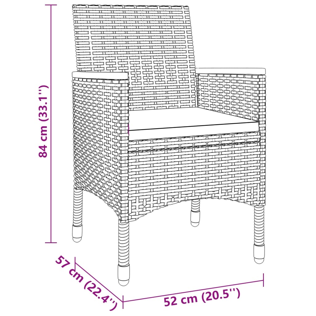 Ensemble à manger de jardin 3 pcs Résine tressée Gris