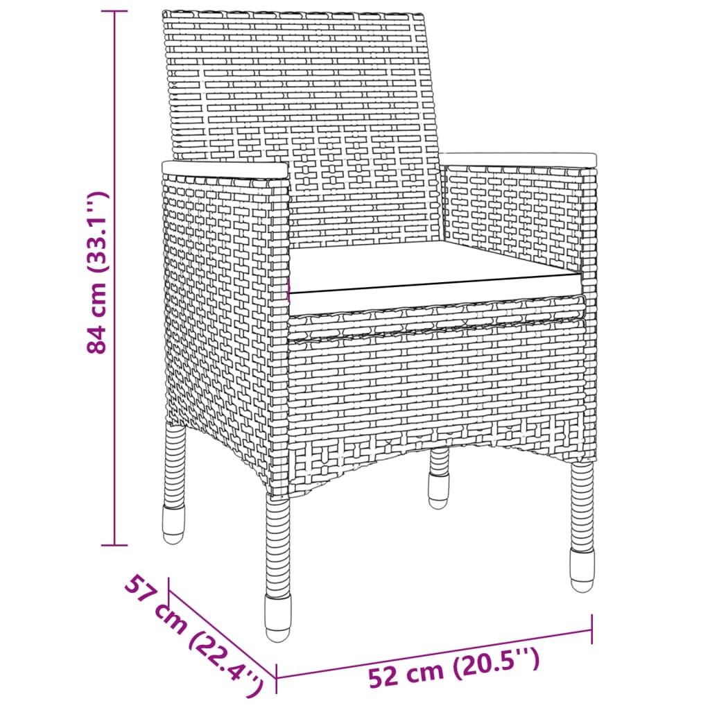 Ensemble à manger de jardin 3 pcs Résine tressée Gris