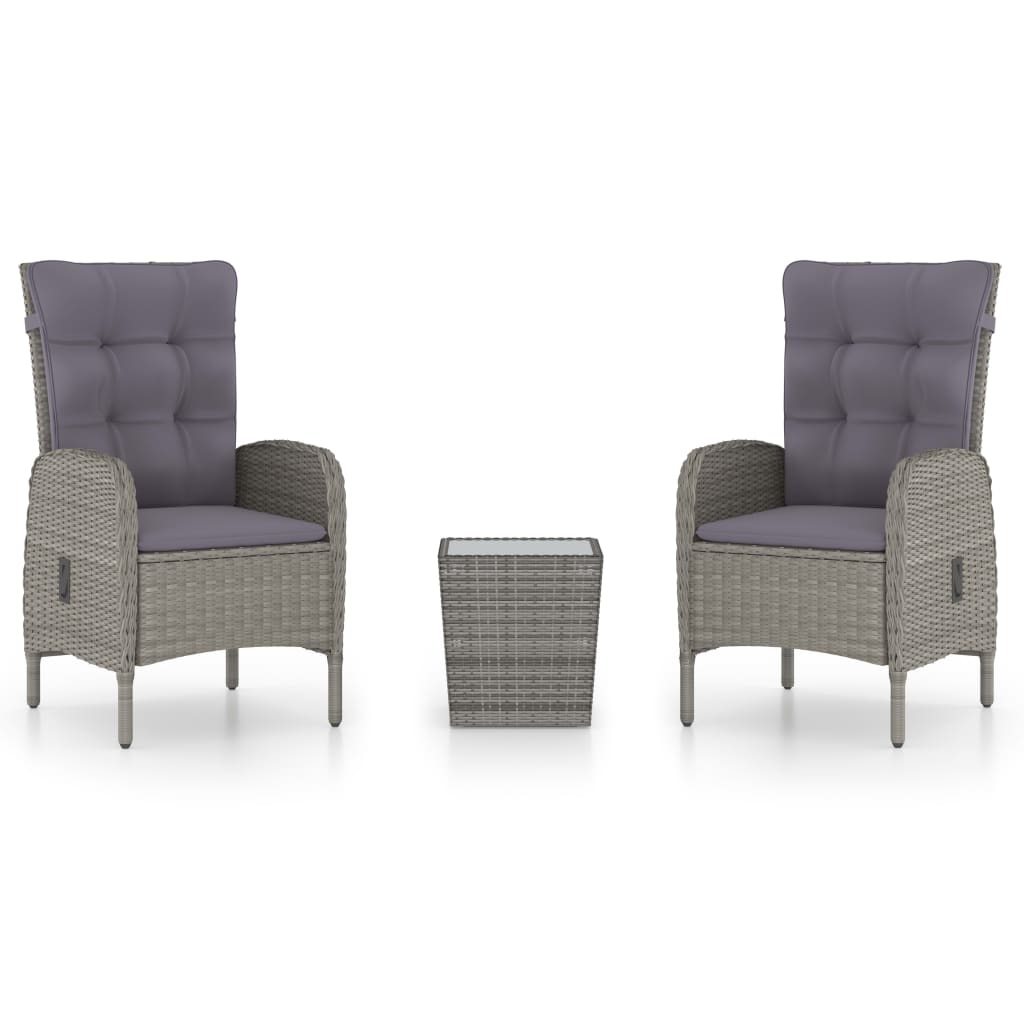Ensemble de bistro de jardin 3 pcs Résine tressée et verre Gris