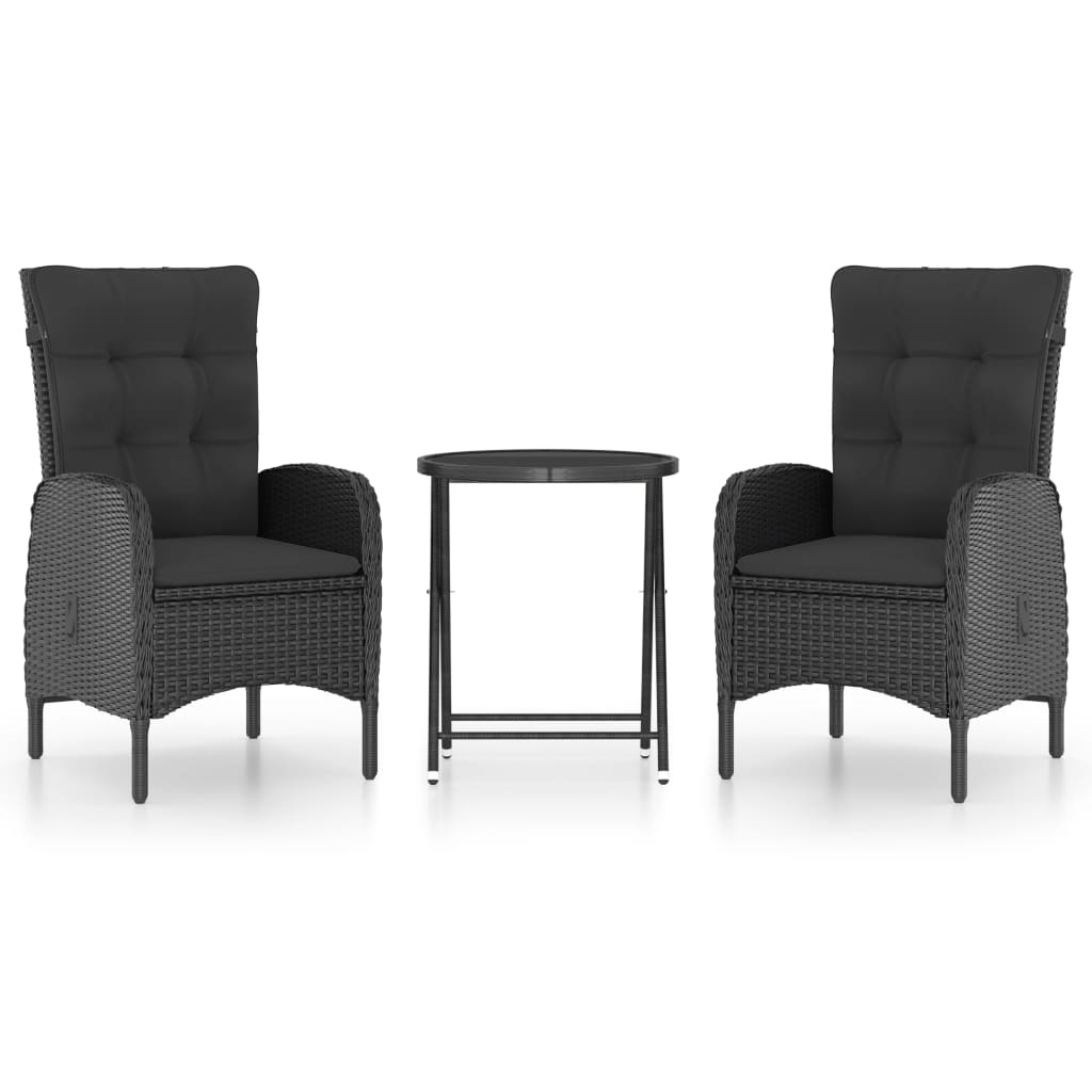 Ensemble de bistro de jardin 3 pcs Résine tressée et verre Noir