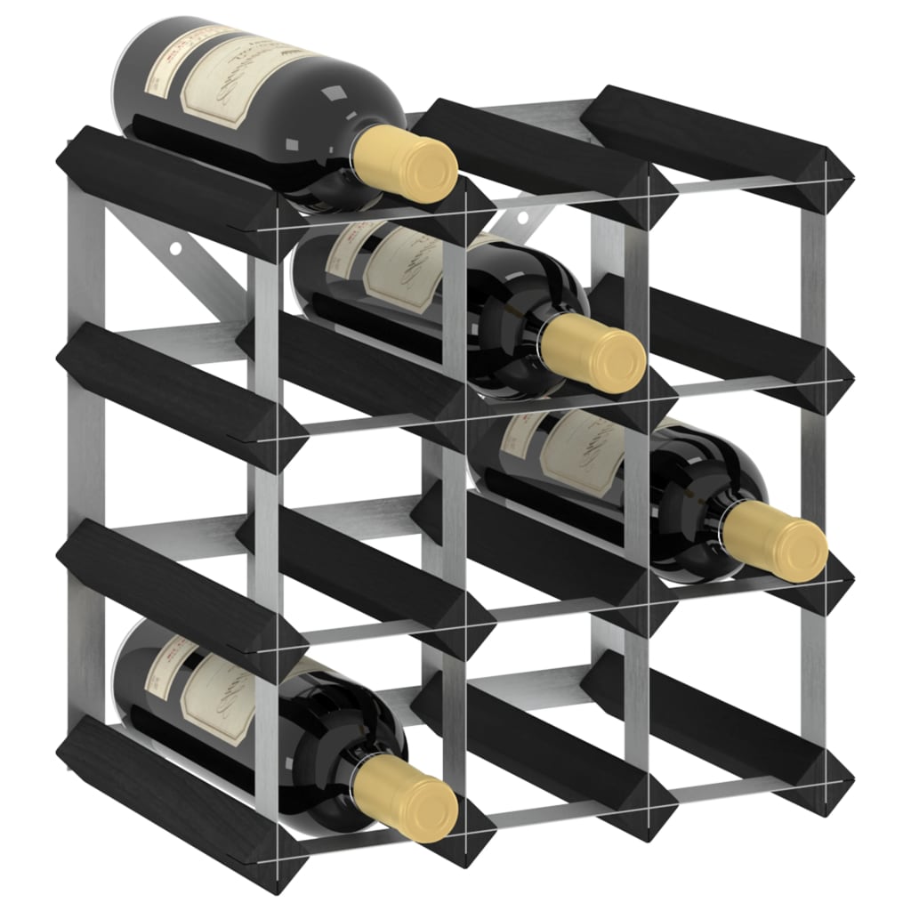 Casier à bouteilles pour 12 bouteilles Noir Bois de pin solide - XIOS