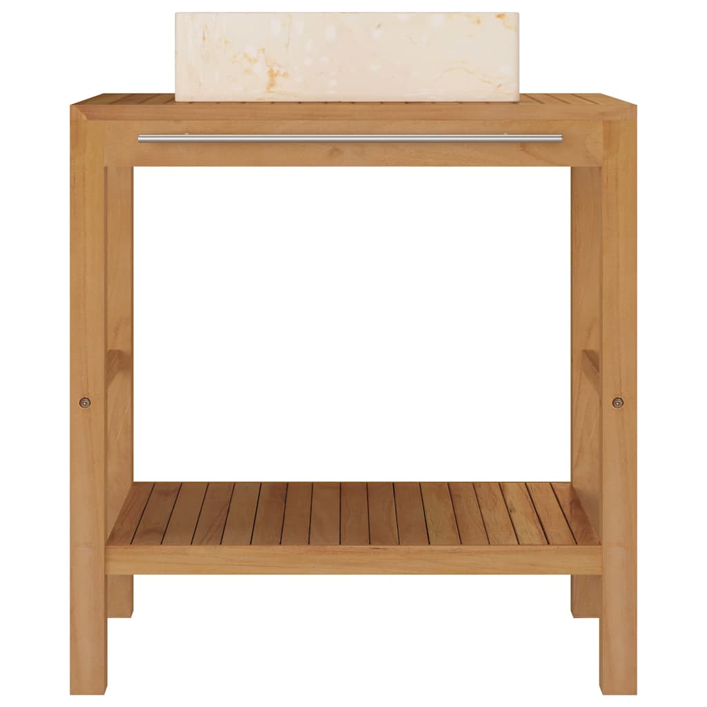 Armoire de toilette en teck solide avec lavabo en marbre Crème