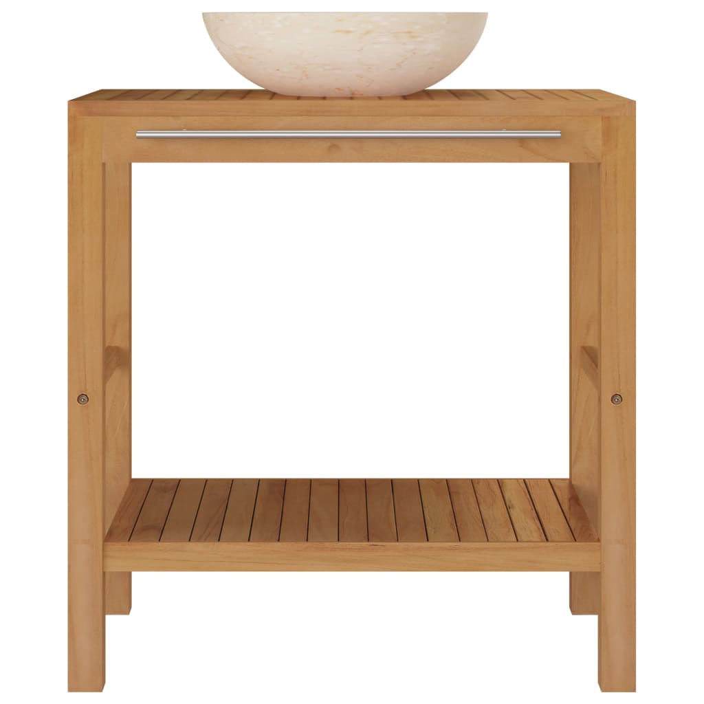 Armoire de toilette en teck solide avec lavabo en marbre Crème - XIOS