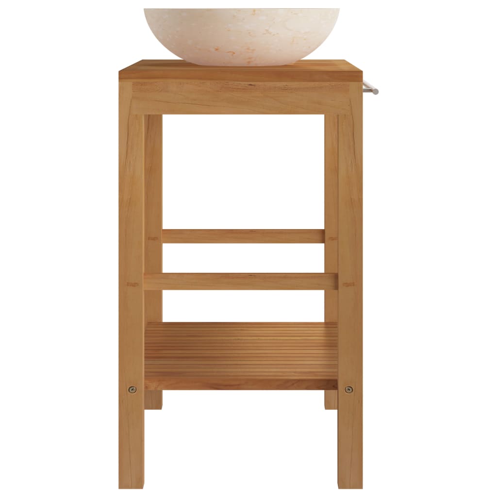 Armoire de toilette en teck solide avec lavabo en marbre Crème - XIOS