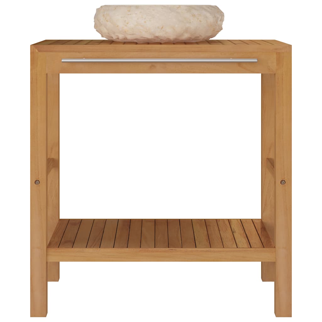 Armoire de toilette en teck solide avec lavabo en marbre Crème - XIOS