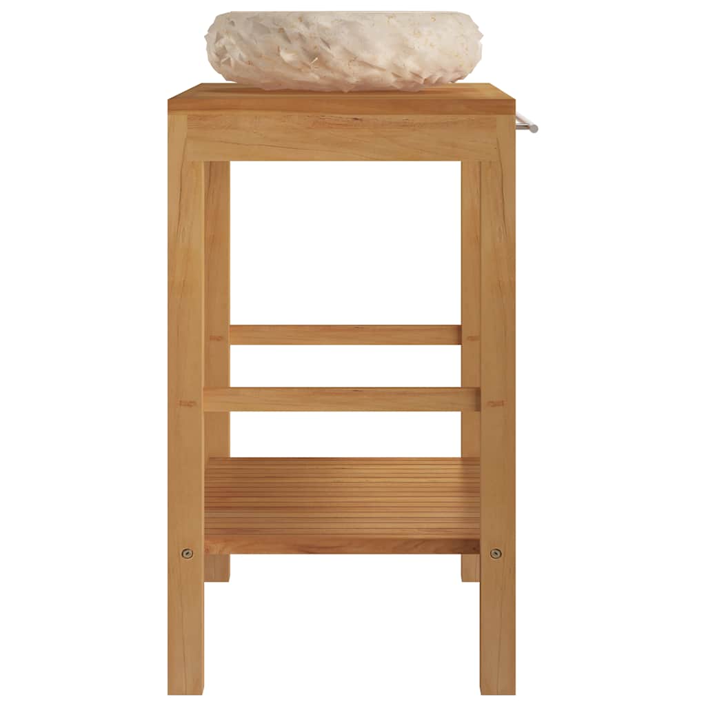 Armoire de toilette en teck solide avec lavabo en marbre Crème - XIOS
