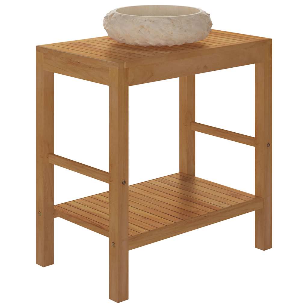 Armoire de toilette en teck solide avec lavabo en marbre Crème - XIOS
