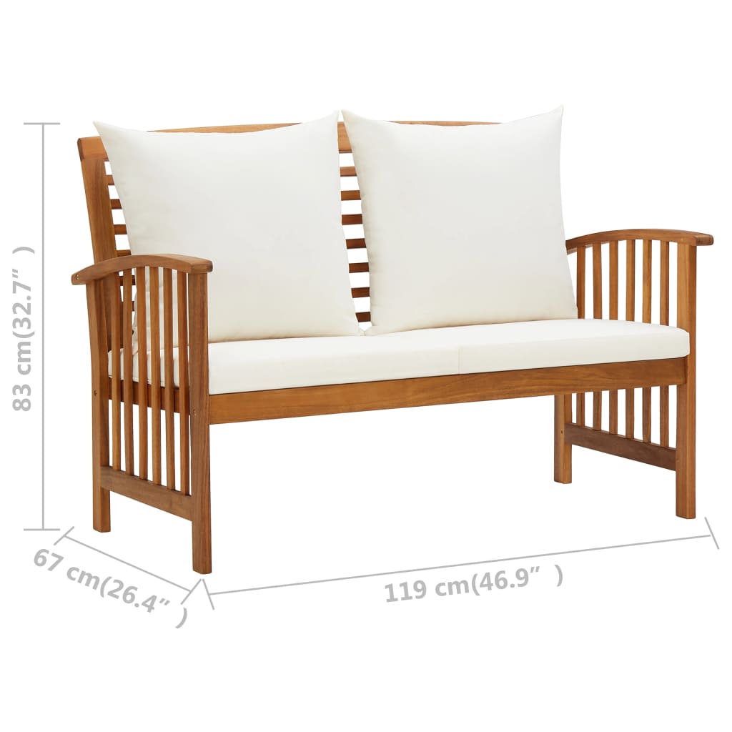 Salon de jardin 3 pcs avec coussins Bois d'acacia massif
