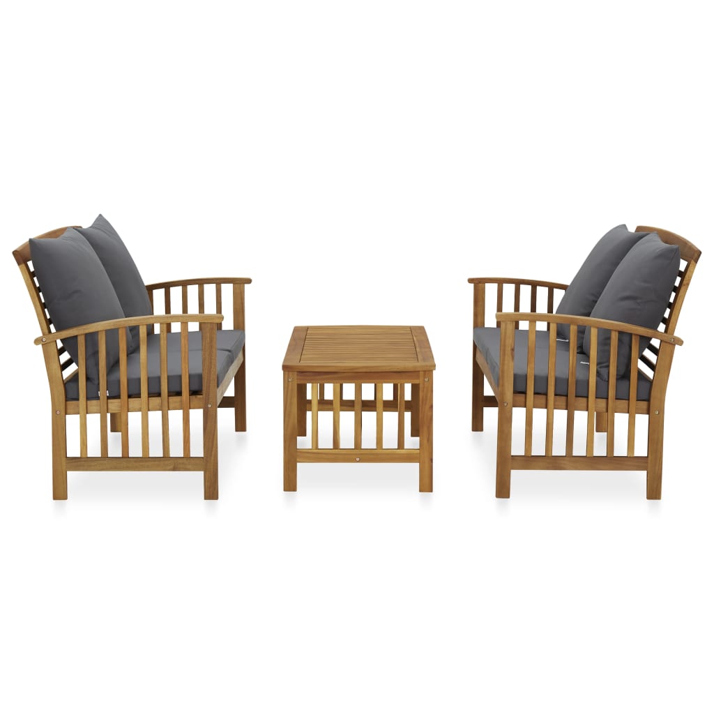 Salon de jardin 3 pcs avec coussins Bois d'acacia massif