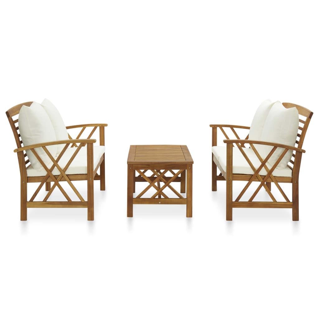 Salon de jardin 3 pcs avec coussins Bois d'acacia massif