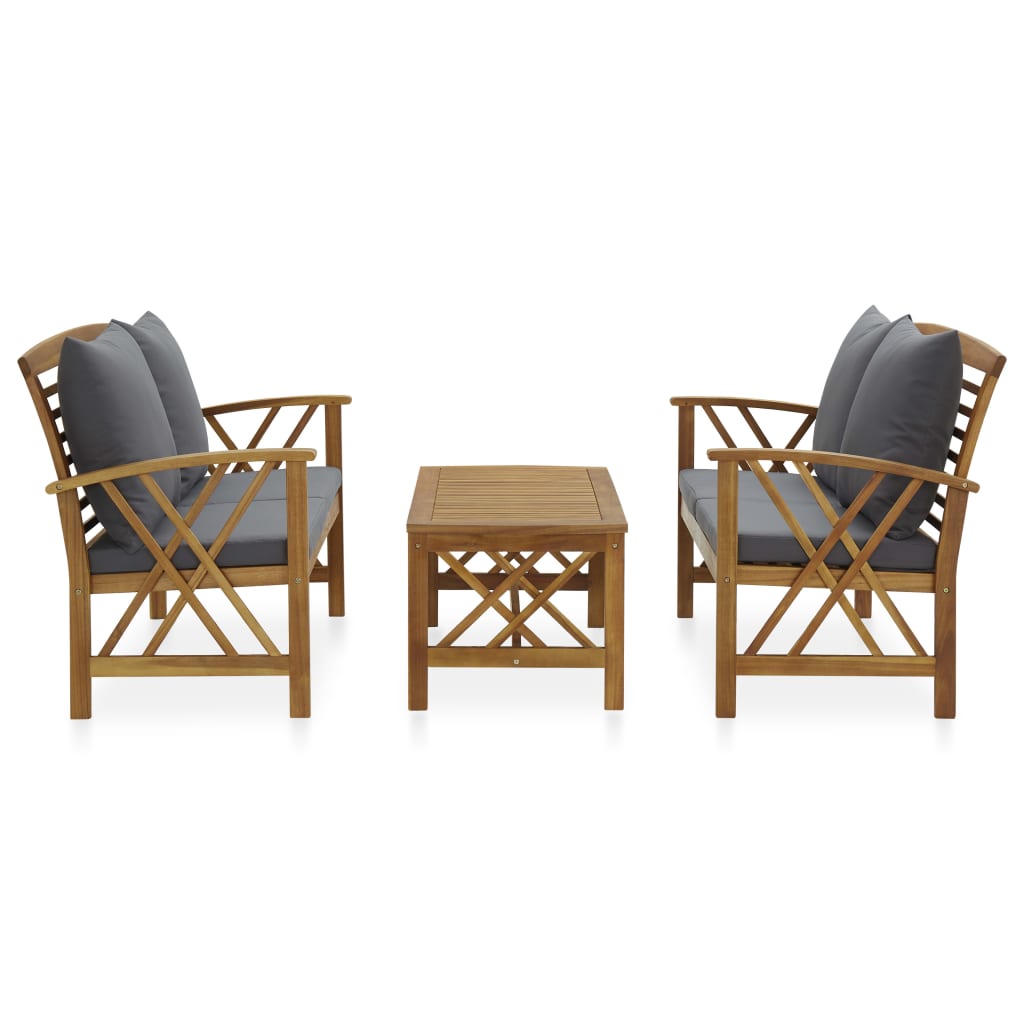 Salon de jardin 3 pcs avec coussins Bois d'acacia massif