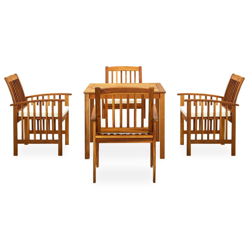 Ensemble à manger de jardin 5 pcs avec coussins Acacia solide