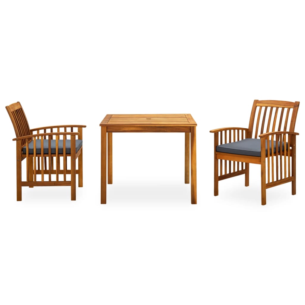 Ensemble à manger de jardin 3 pcs et coussins Acacia solide