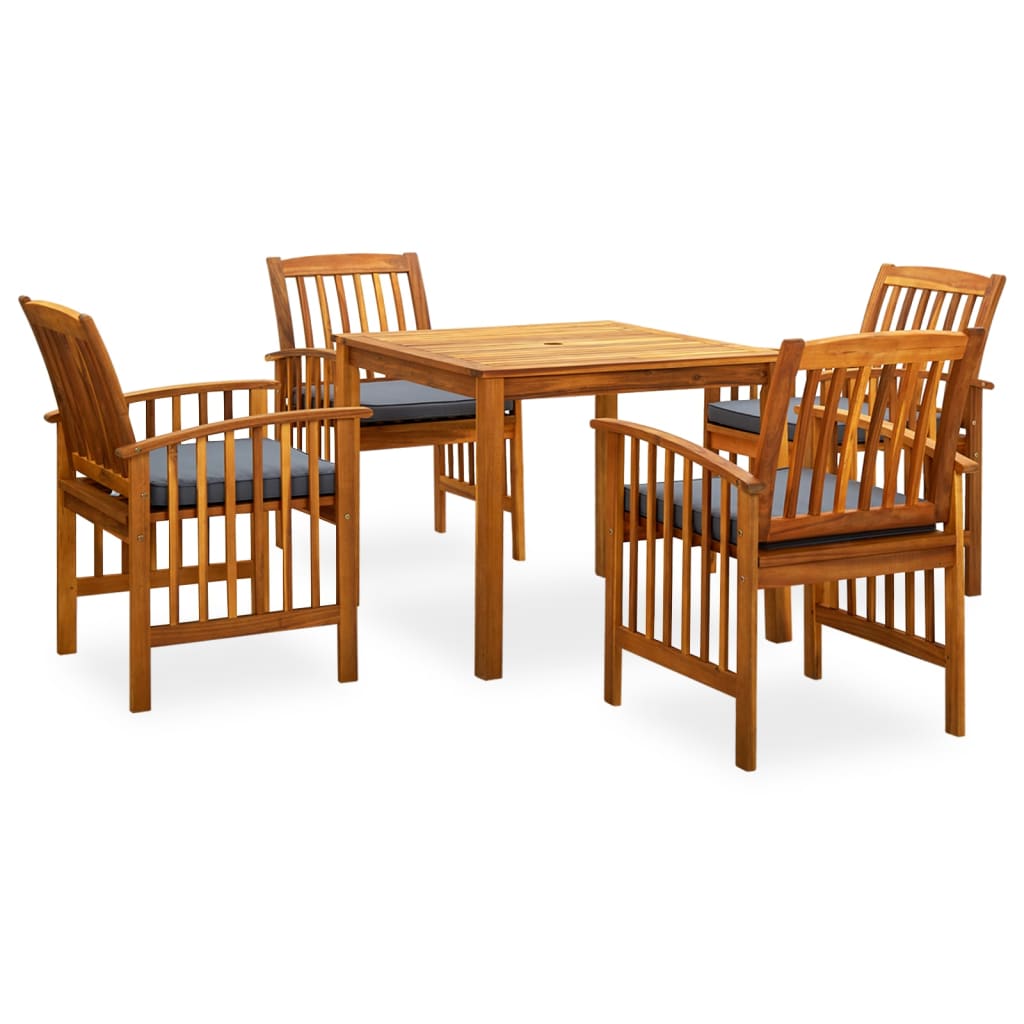 Ensemble à manger de jardin 5 pcs avec coussins Acacia solide