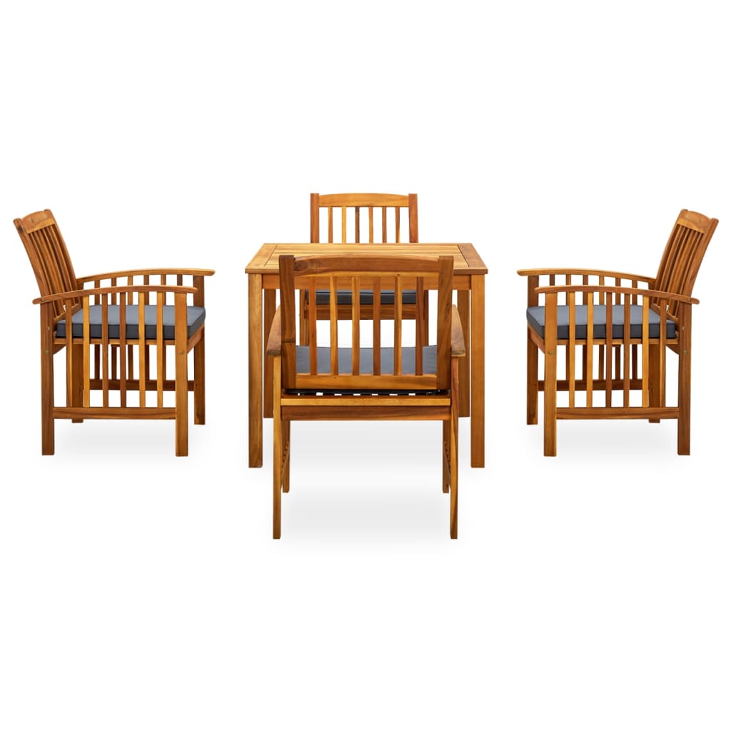 Ensemble à manger de jardin 5 pcs avec coussins Acacia solide
