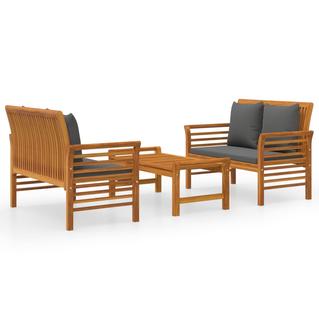 Salon de jardin 3 pcs avec coussins bois massif d'acacia