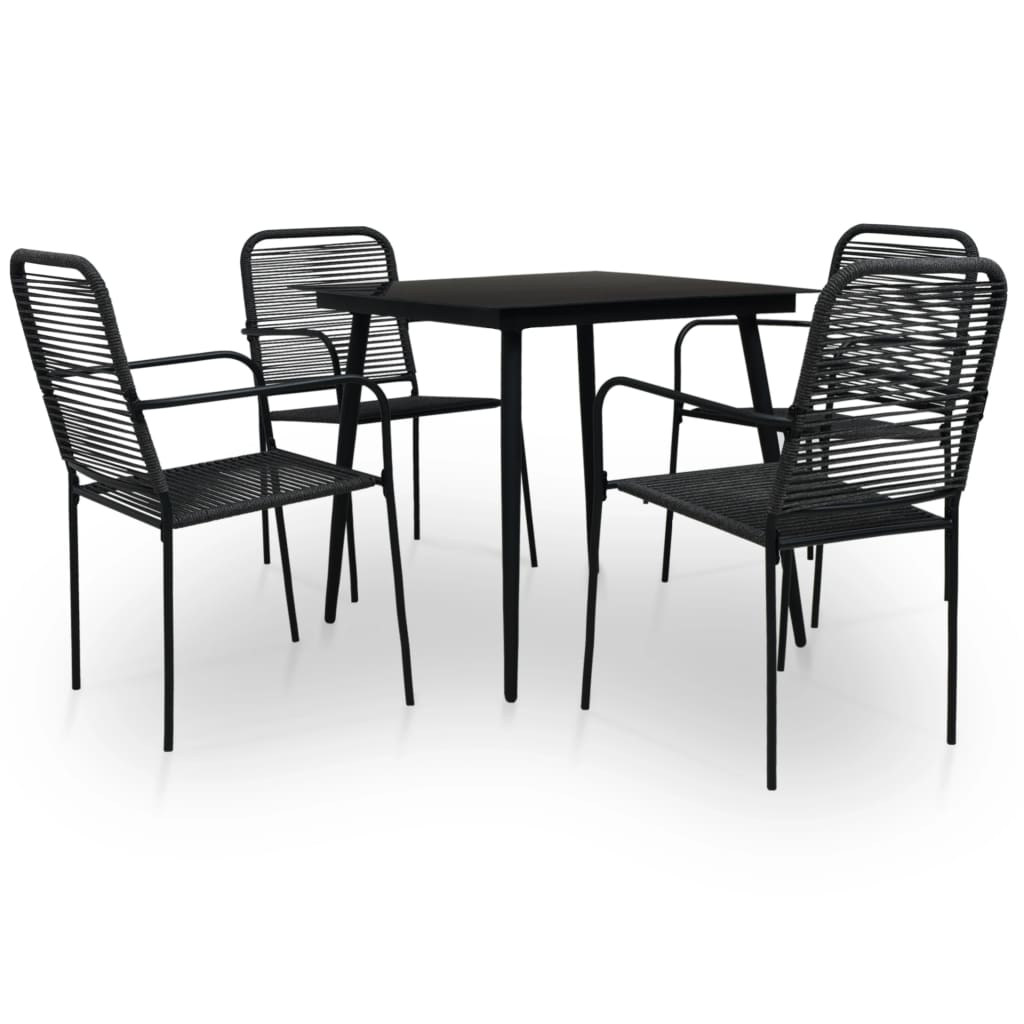 Ensemble à manger de jardin 5 pcs Corde en coton et acier Noir