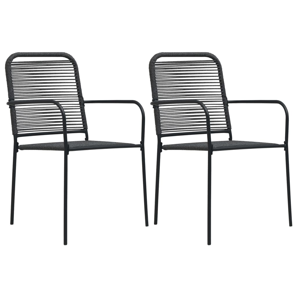 Ensemble à manger de jardin 3 pcs Corde en coton et acier Noir