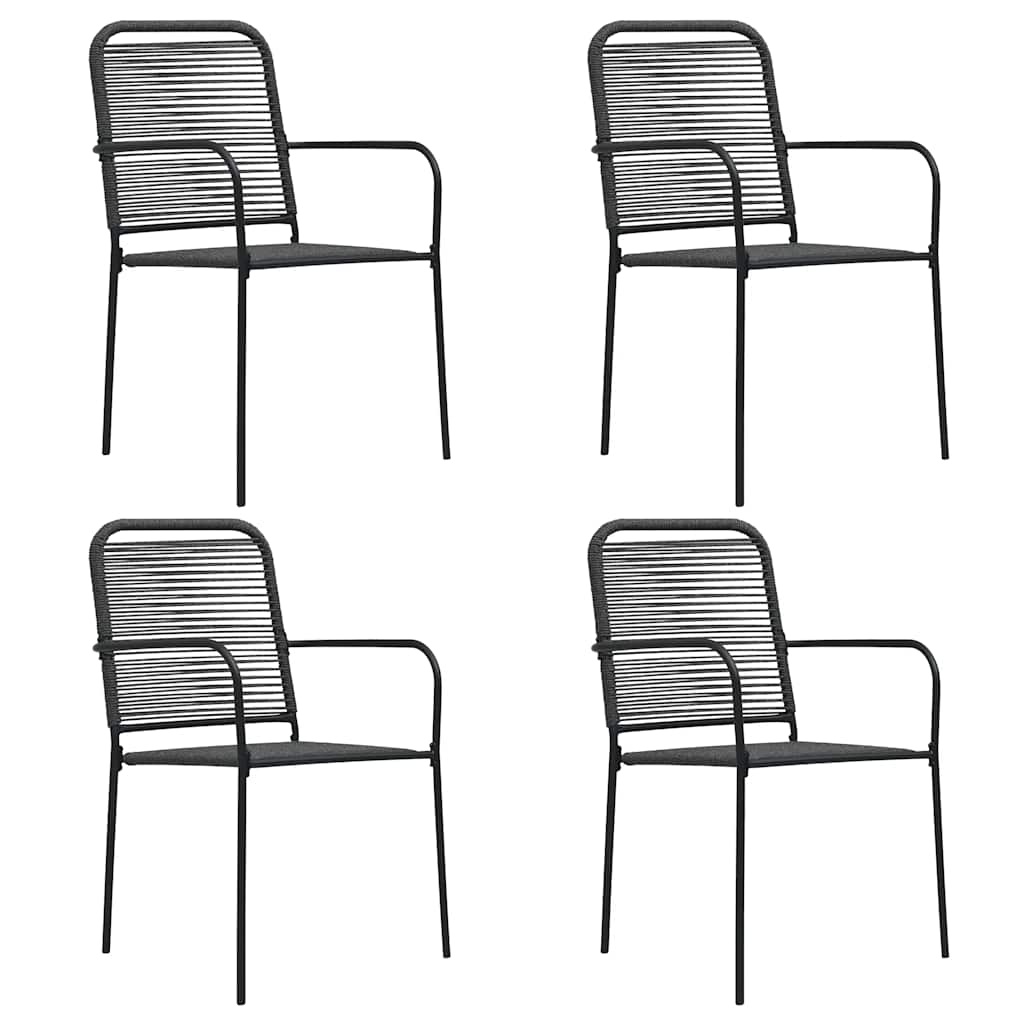 Ensemble à manger de jardin 5 pcs Corde en coton et acier Noir