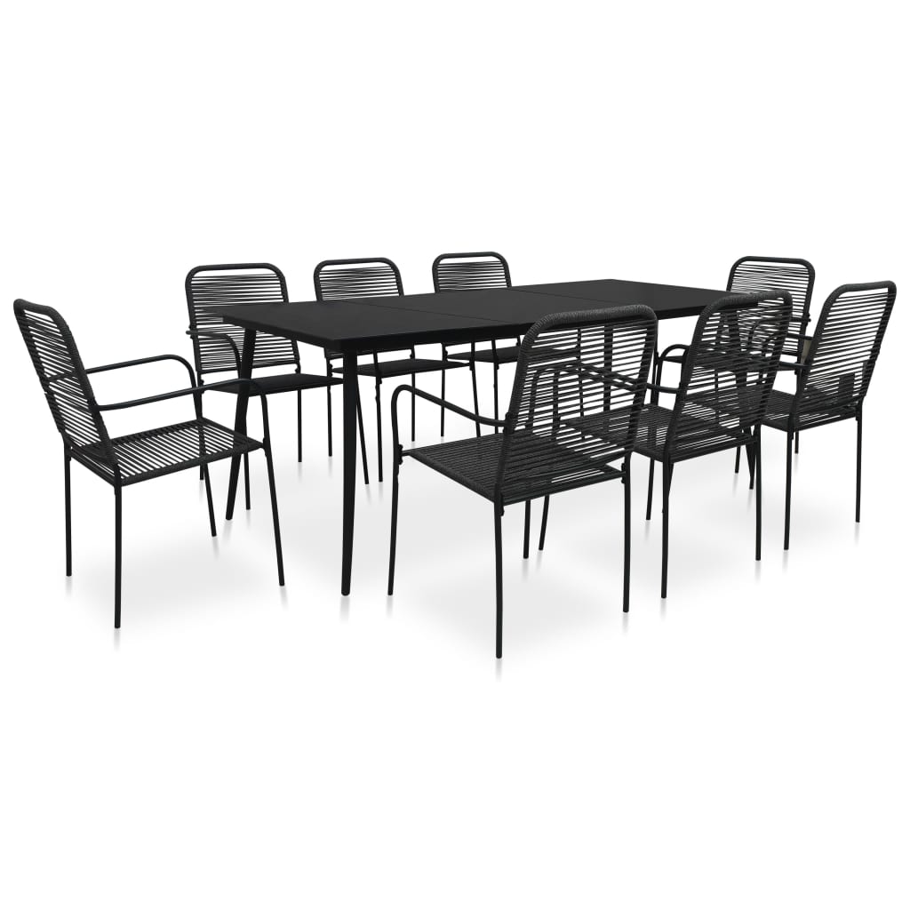 Ensemble à manger de jardin 9 pcs Corde en coton et acier Noir