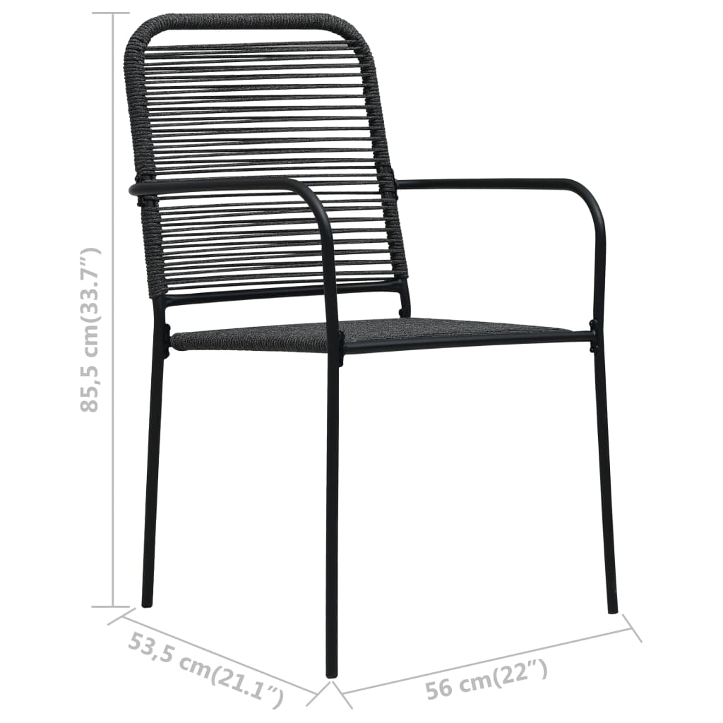 Ensemble à manger de jardin 7 pcs Corde en coton et acier Noir