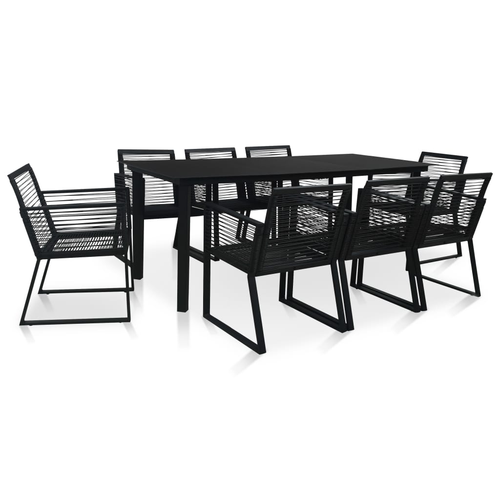 Ensemble à manger d'extérieur 9 pcs Rotin PVC Noir