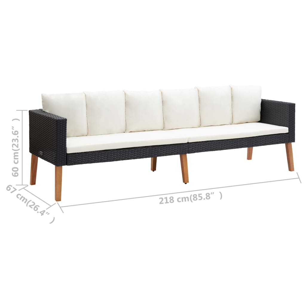 Salon de jardin 4 pcs avec coussins Résine tressée Noir