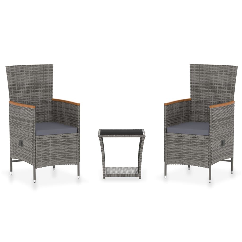 Salon de jardin 3 pcs avec coussins Résine tressée Gris