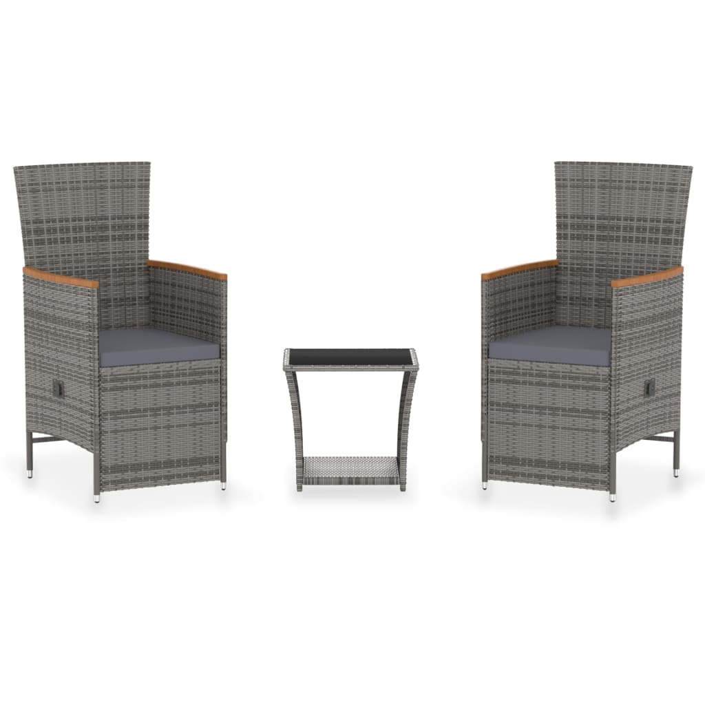 Salon de jardin 3 pcs avec coussins Résine tressée Gris