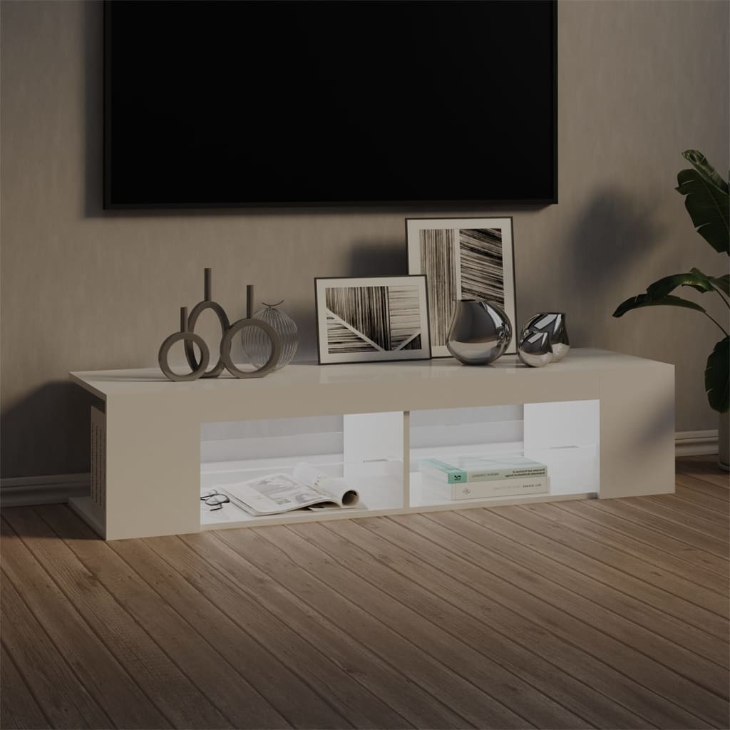 Meuble TV avec lumières LED blanc brillant 135x39x30 cm Meubles TV vidaXL   