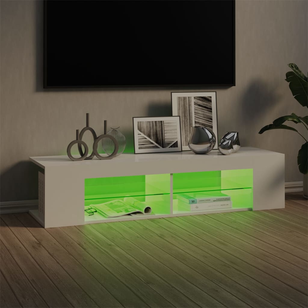 Meuble TV avec lumières LED blanc brillant 135x39x30 cm Meubles TV vidaXL   