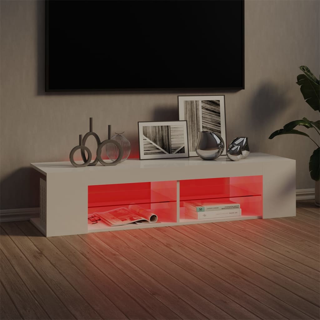 Meuble TV avec lumières LED blanc brillant 135x39x30 cm Meubles TV vidaXL   