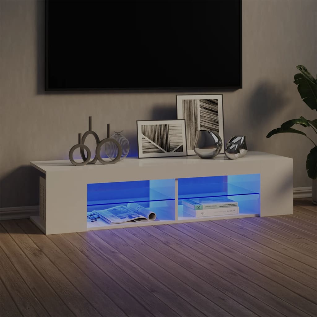 Meuble TV avec lumières LED blanc brillant 135x39x30 cm Meubles TV vidaXL   