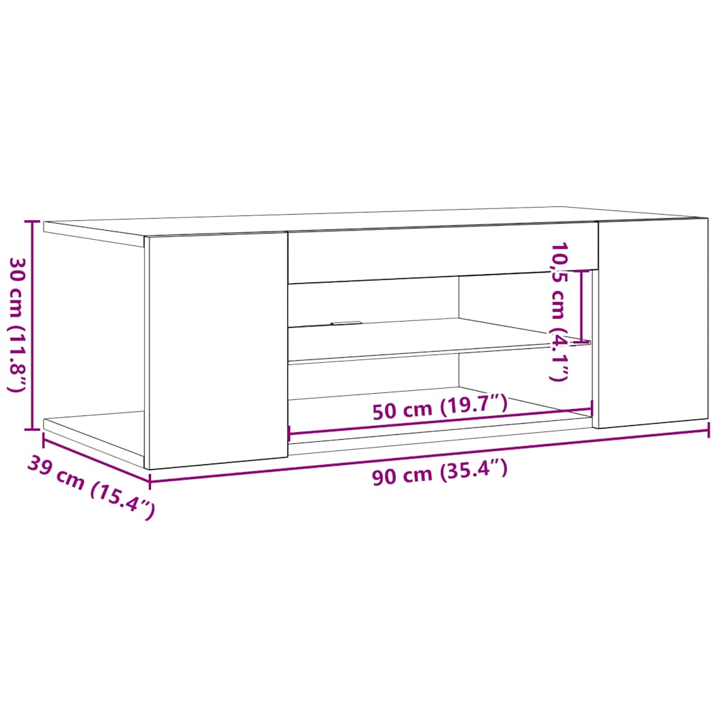 Meuble TV avec lumières LED gris béton 90x39x30 cm - XIOS