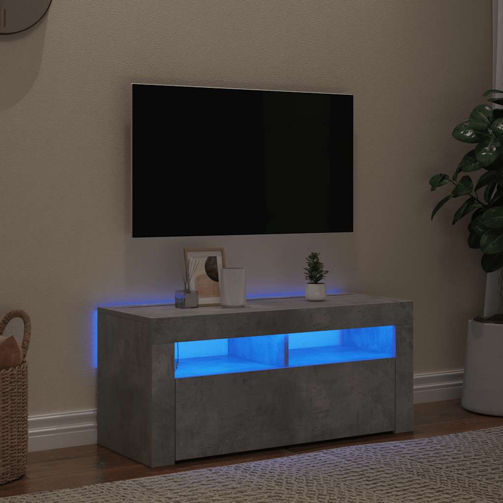 Meuble TV avec lumières LED gris béton 90x35x40 cm - XIOS