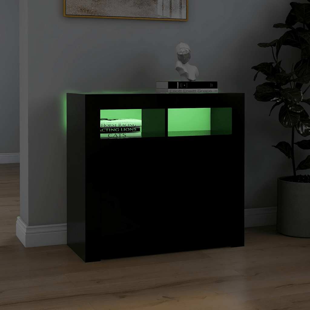 Buffet avec lumières LED noir 80x35x75 cm - XIOS