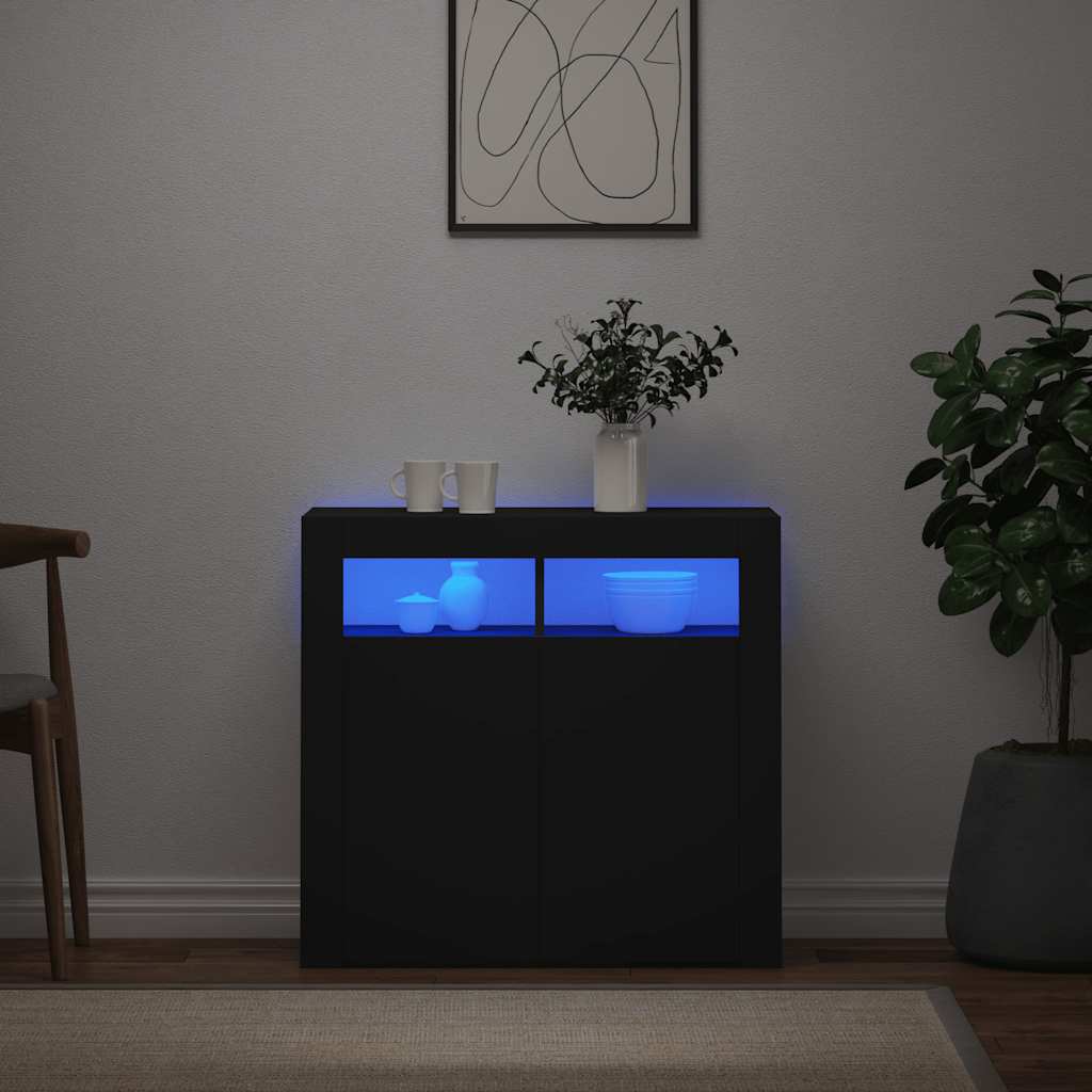 Buffet avec lumières LED noir 80x35x75 cm - XIOS