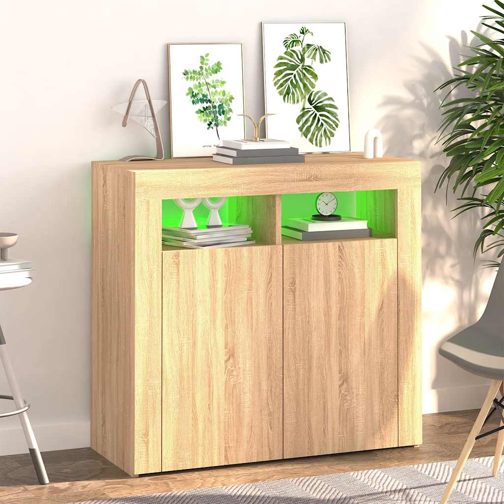 Buffet avec lumières LED chêne sonoma 80x35x75 cm - XIOS