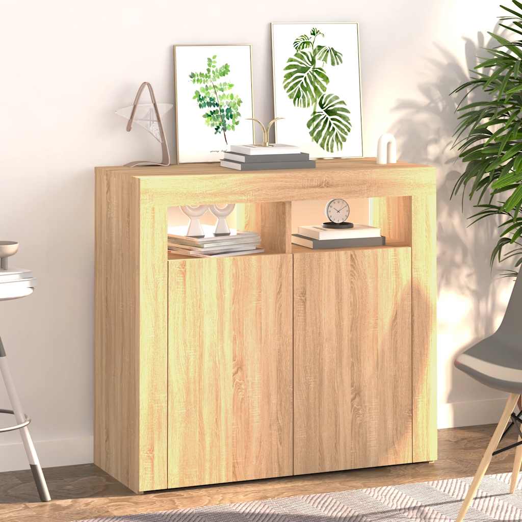 Buffet avec lumières LED chêne sonoma 80x35x75 cm - XIOS