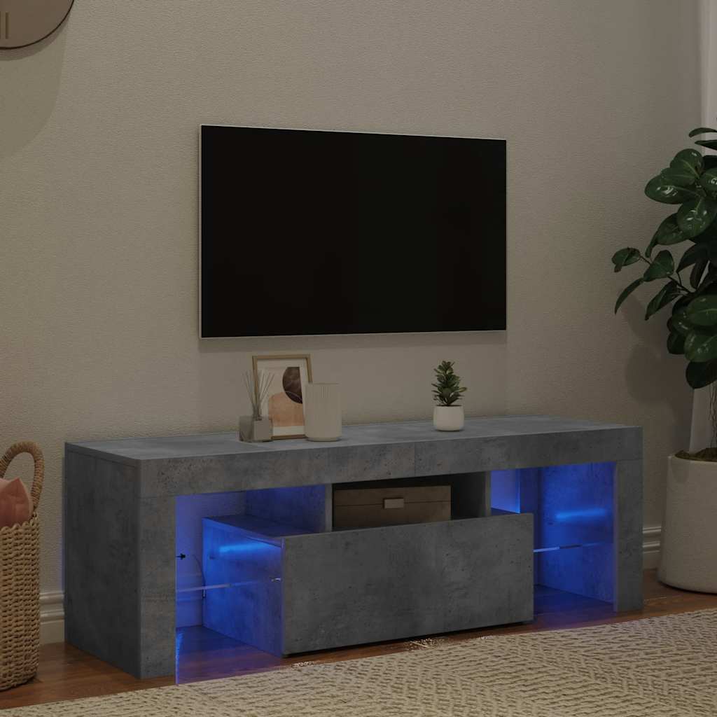 Meuble TV avec lumières LED gris béton 120x35x40 cm - XIOS