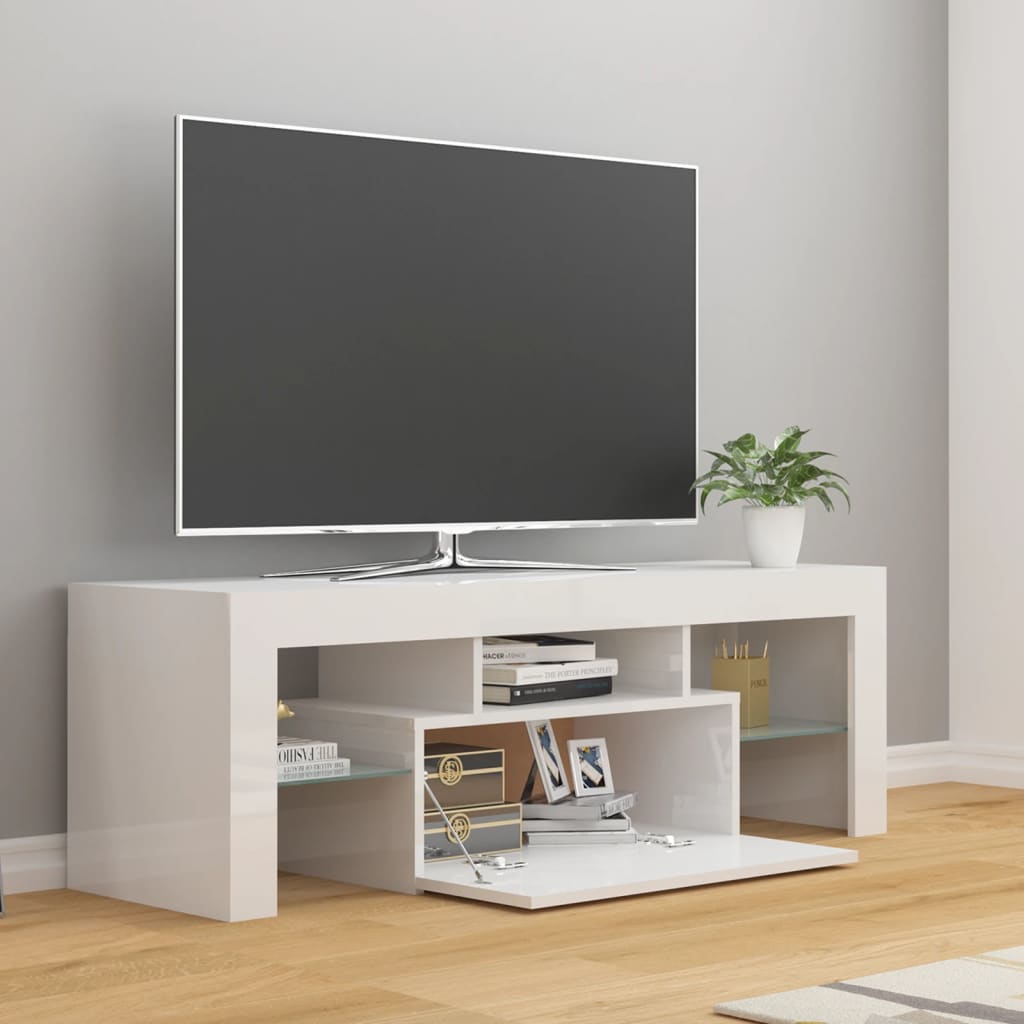Meuble TV avec lumières LED blanc brillant 120x35x40 cm Meubles TV vidaXL   