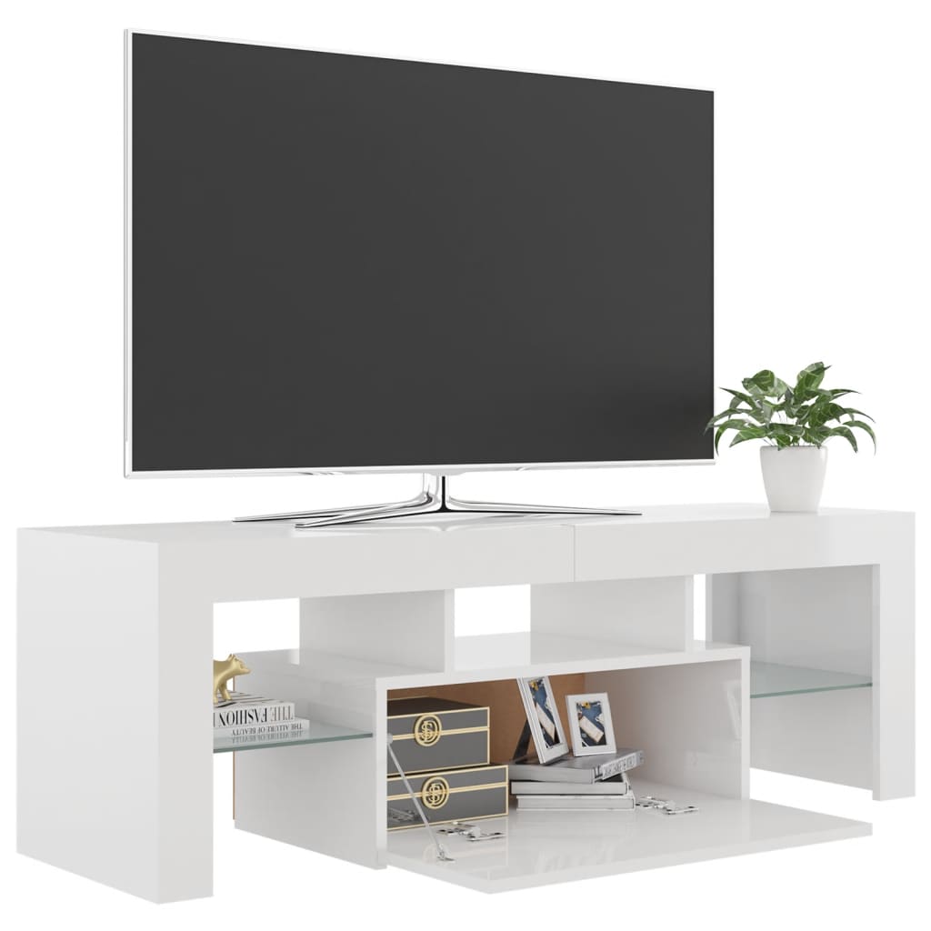 Meuble TV avec lumières LED blanc brillant 120x35x40 cm Meubles TV vidaXL   