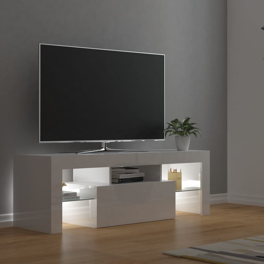 Meuble TV avec lumières LED blanc brillant 120x35x40 cm Meubles TV vidaXL   